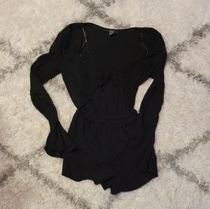 Black tie front romper